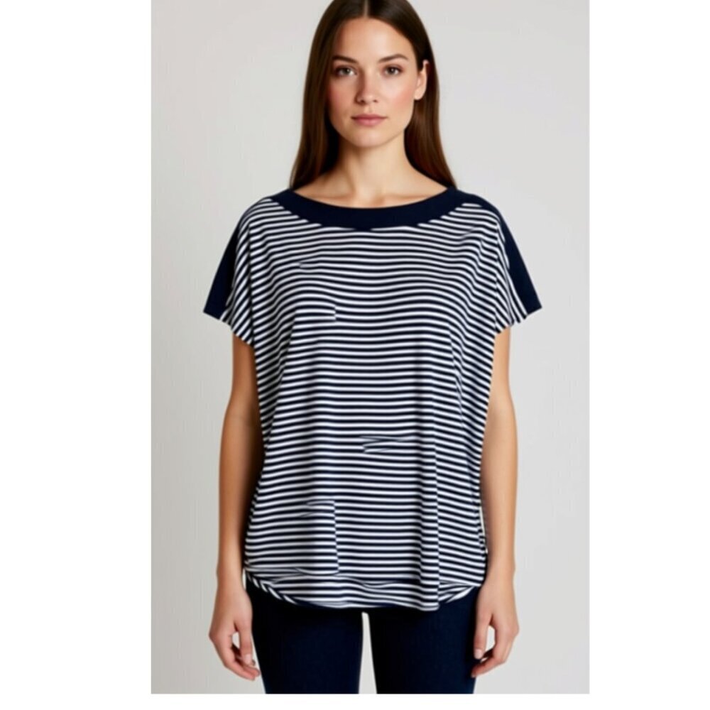 Cable & Gauge Women's short sleeve tunic, Navy Blue & White, Size 1X NWT (A33)